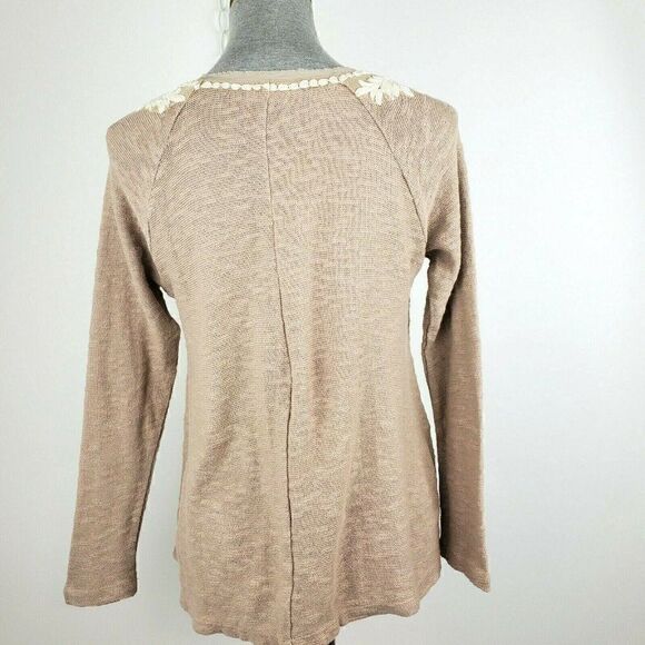 Meadow Rue Anthropologie Rococo Beaded Pullover Top Sweater Tan Ivory Lace sz XS - Picture 5 of 7